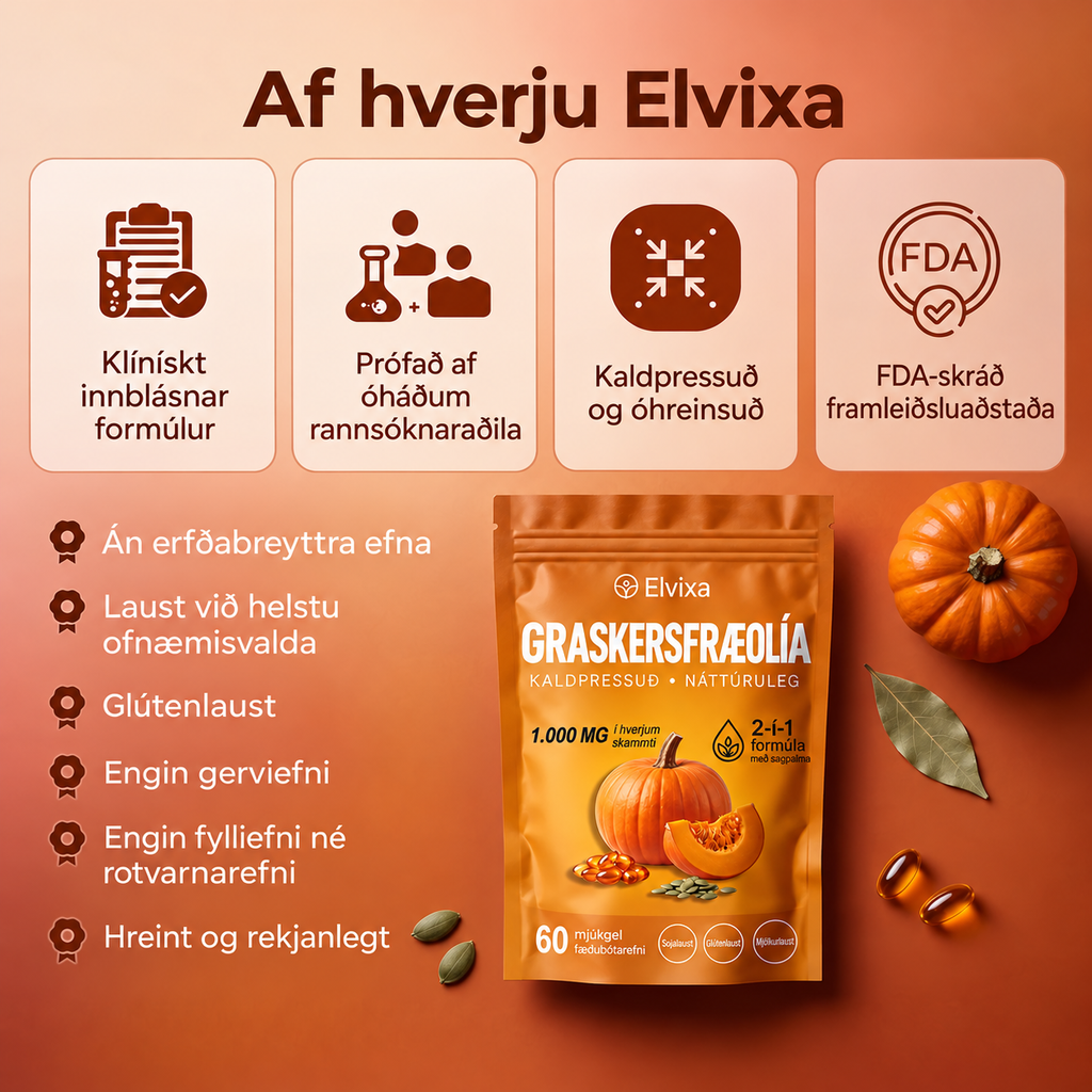 Elvixa mjúkhylki fyrir stuðning við blöðruhálskirtil og þvagfæri