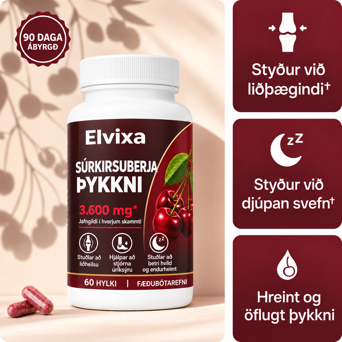 Elvixa – Kaldpressaður súrkirsuberjaþykkni 3.600 mg