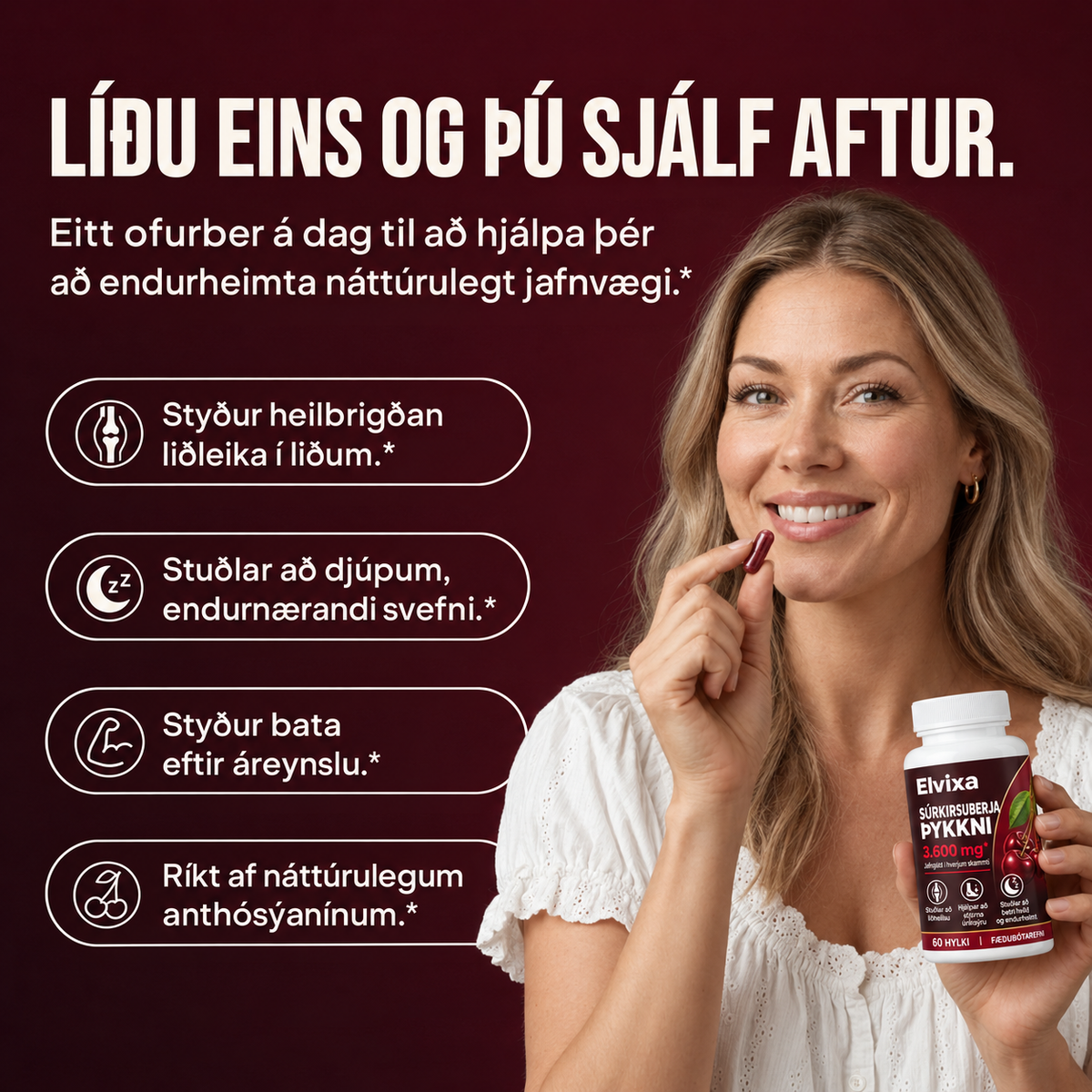 Elvixa – Kaldpressaður súrkirsuberjaþykkni 3.600 mg